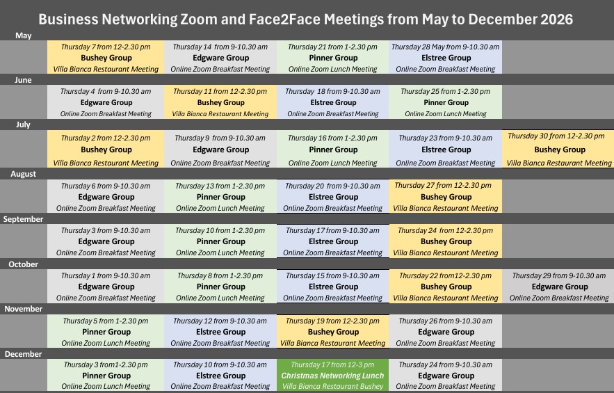 SB alliance Business Networking Meetings from May to December 2026